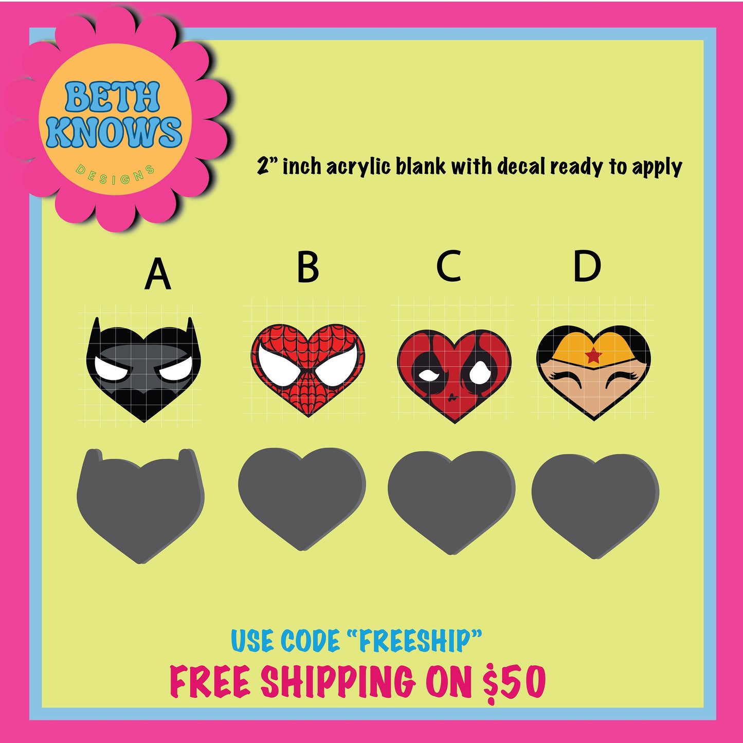 heroes valentine Acrylic Blanks for badge reels