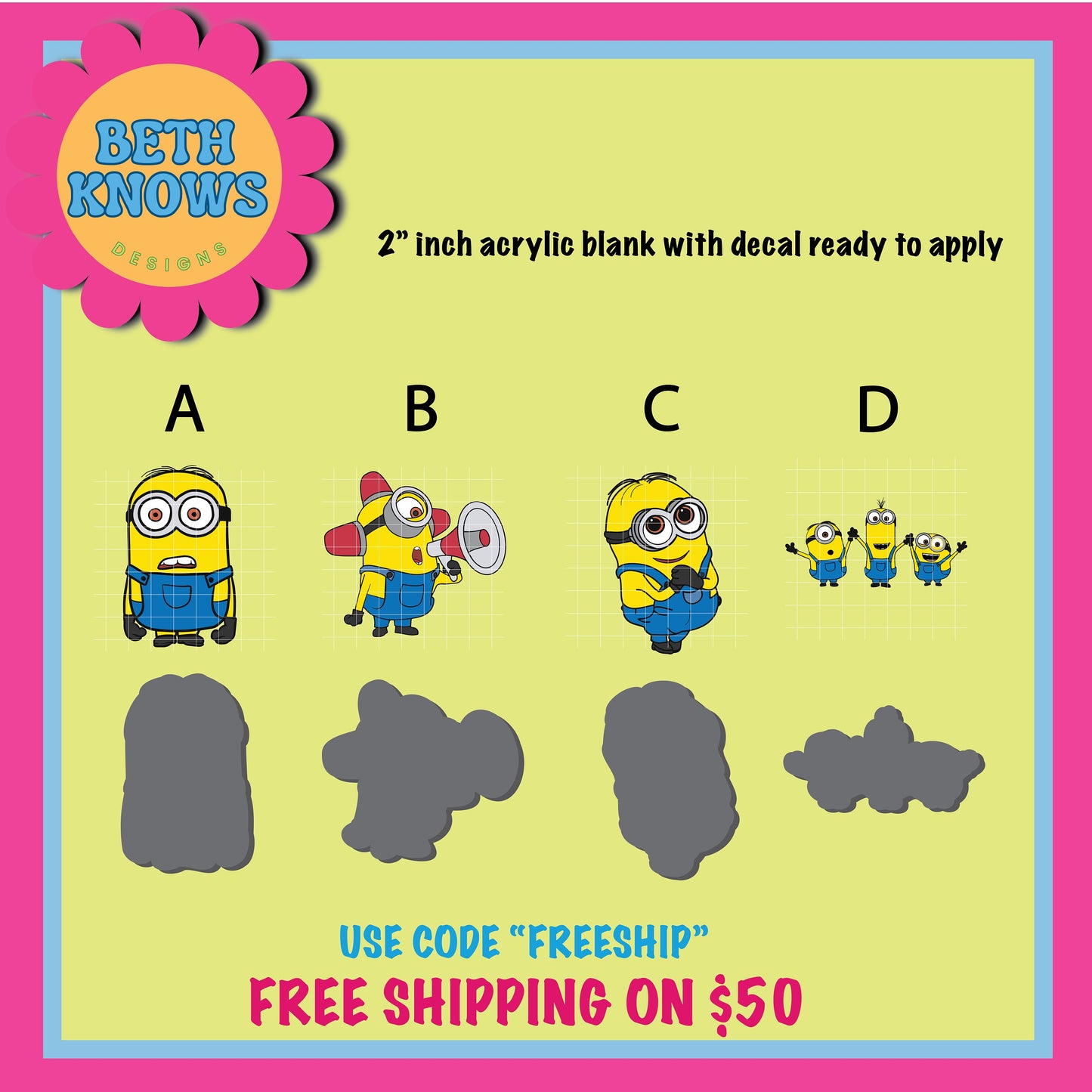 yellow characters Acrylic Blanks for badge reels