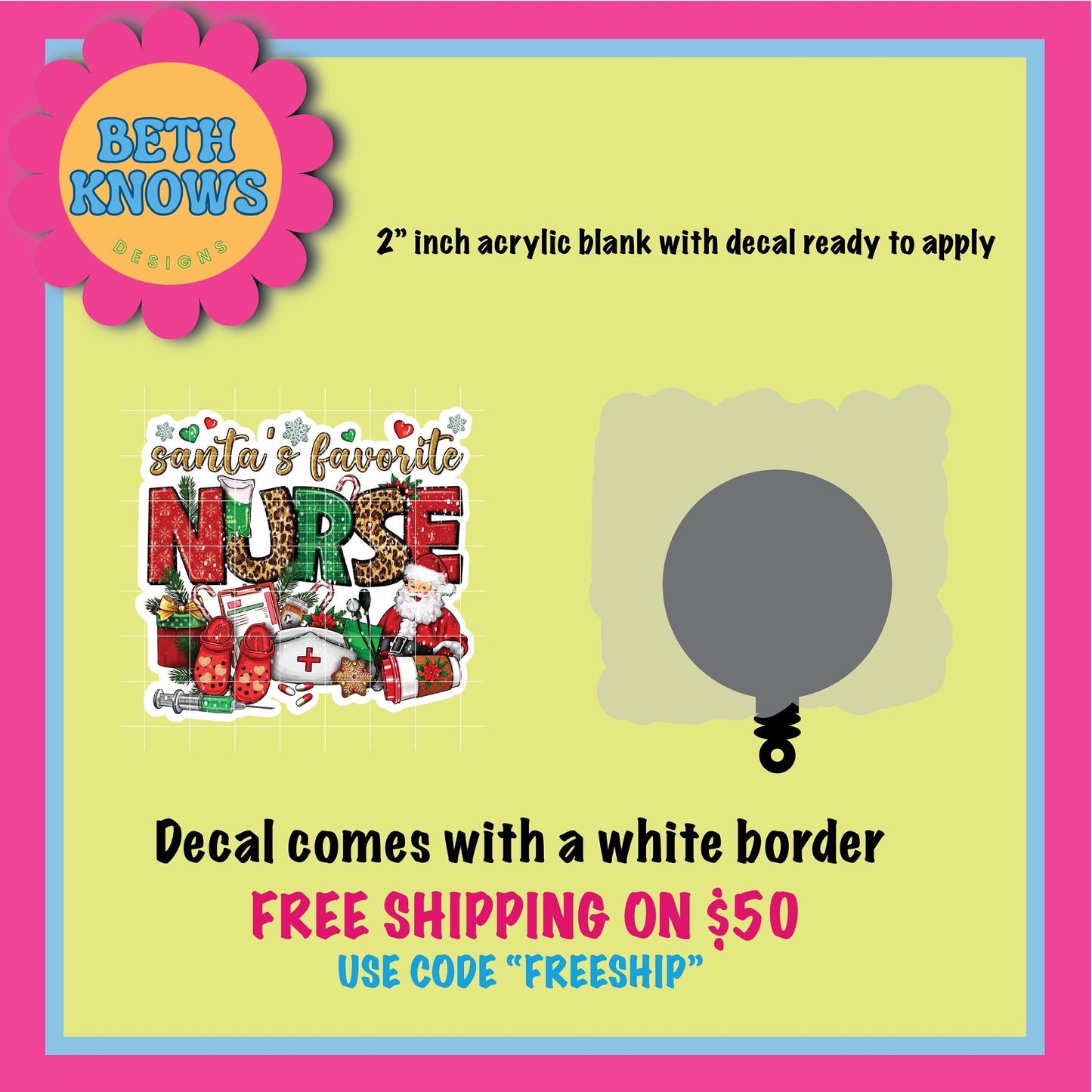 Santas favorite nurse Acrylic Blank for badge reel