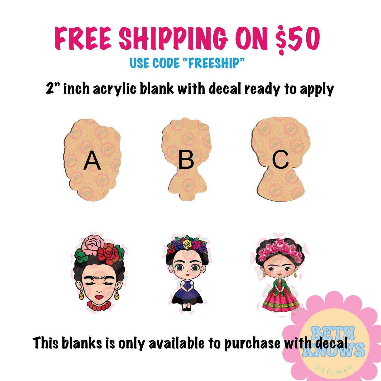 Frida acrylic blank for badge reel