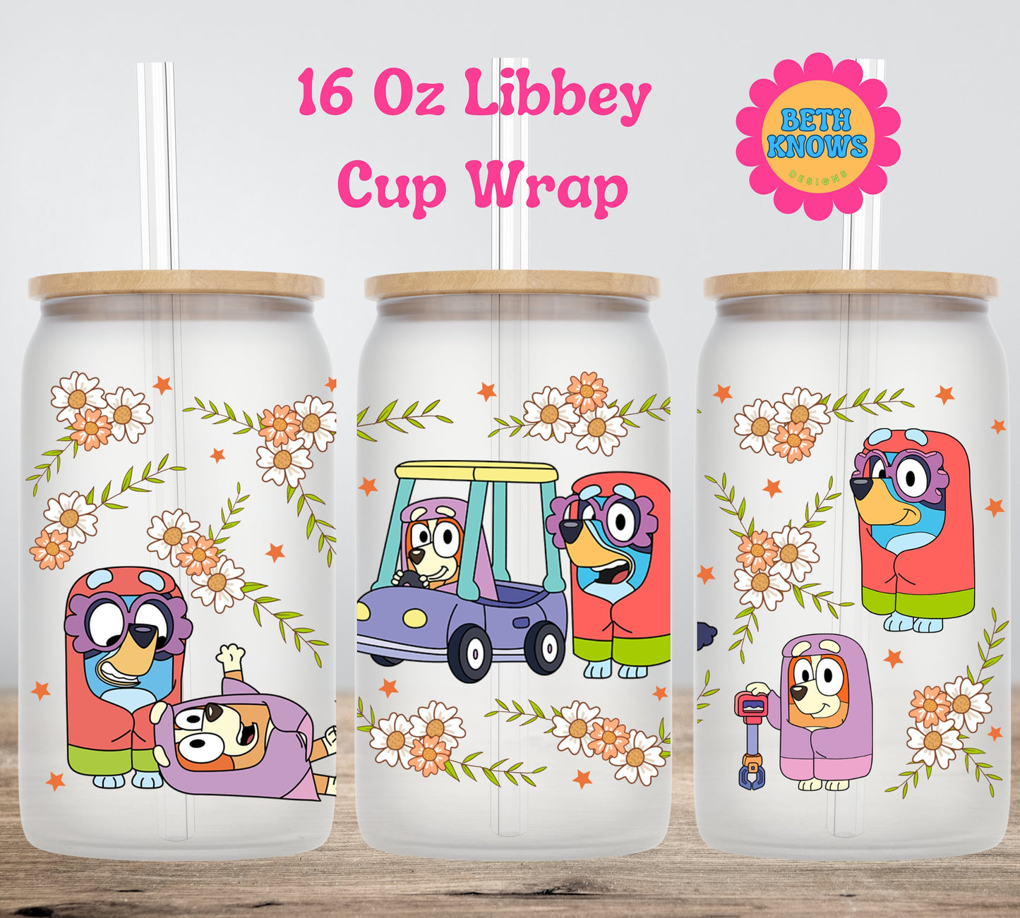 Blue Dog  16 oz Libbey cup wrap only