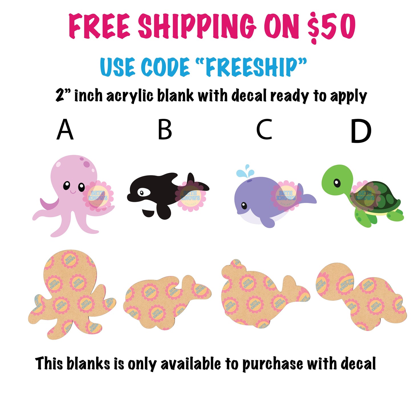 Cute ocean animals acrylic blanks for badge reels